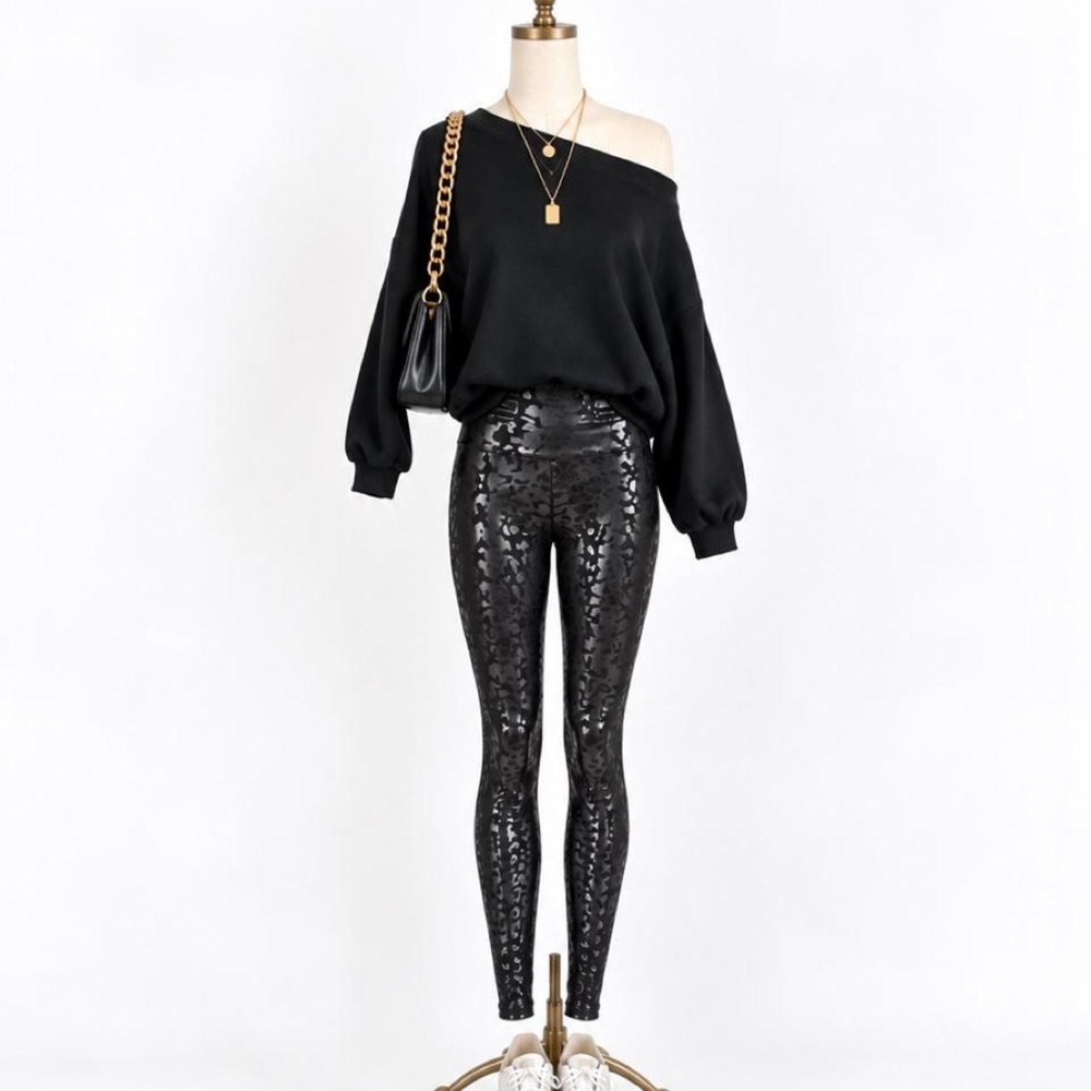 She & Sho Black Leopard Print Leggings – Size Small